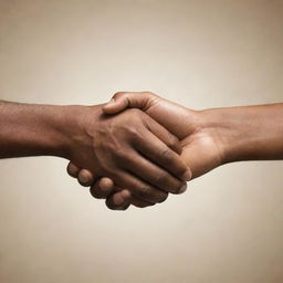 Two African-American hands, of a man and a woman, holding each other in a mentorship symbol. The grasp signifies advice, support and knowledge sharing between the genders.