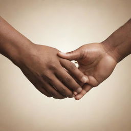 Two African-American hands, of a man and a woman, holding each other in a mentorship symbol. The grasp signifies advice, support and knowledge sharing between the genders.