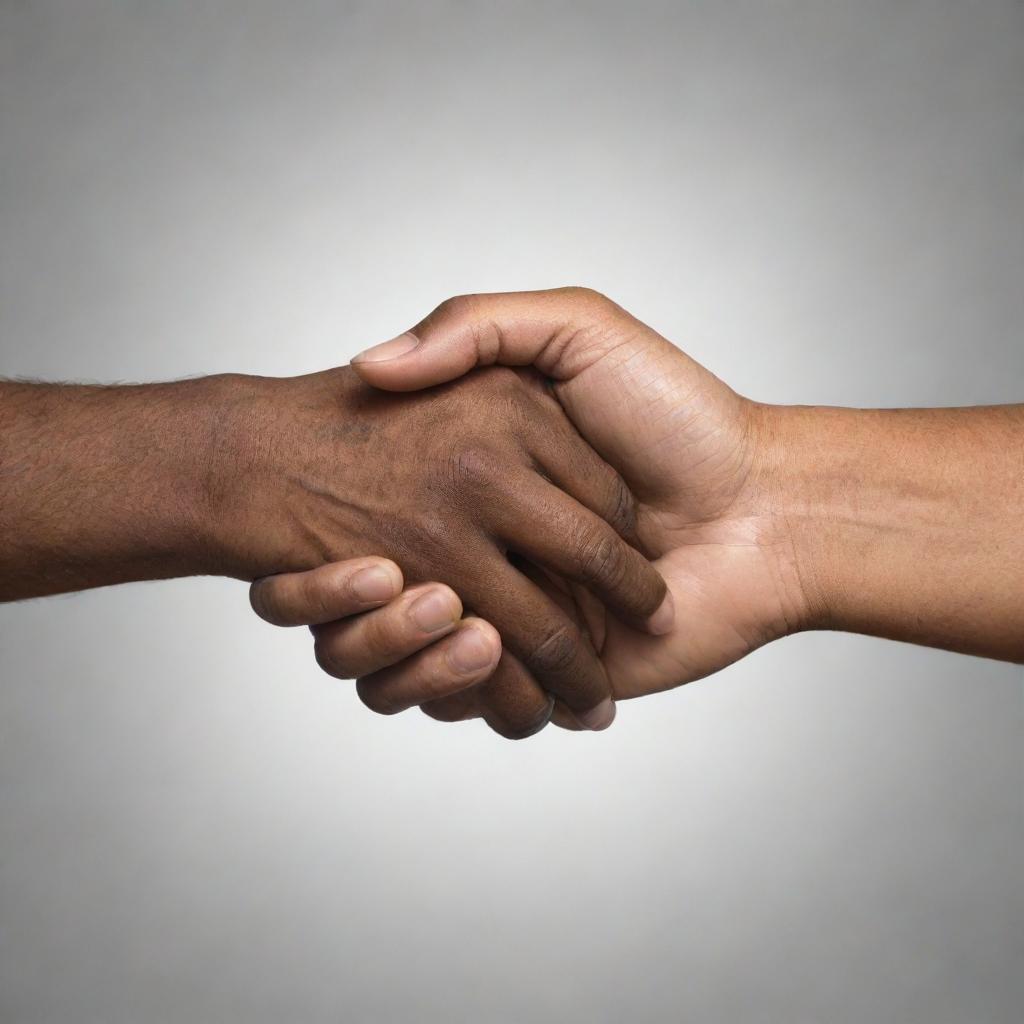 Two African-American hands, of a man and a woman, holding each other in a mentorship symbol. The grasp signifies advice, support and knowledge sharing between the genders.