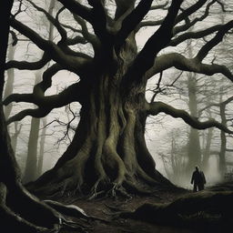 A film poster depicting a giant, menacing tree attacking a man