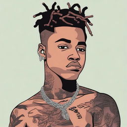 A detailed and respectful portrait of the late rapper XXXTentacion, capturing his unique style and emotional depth