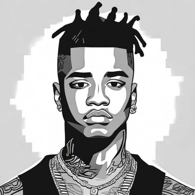 A detailed and respectful portrait of the late rapper XXXTentacion, capturing his unique style and emotional depth