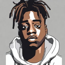 A detailed and respectful portrait of the late rapper Juice WRLD, capturing his unique style and emotional depth