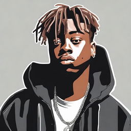 A detailed and respectful portrait of the late rapper Juice WRLD, capturing his unique style and emotional depth