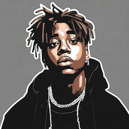 A detailed and respectful portrait of the late rapper Juice WRLD, capturing his unique style and emotional depth