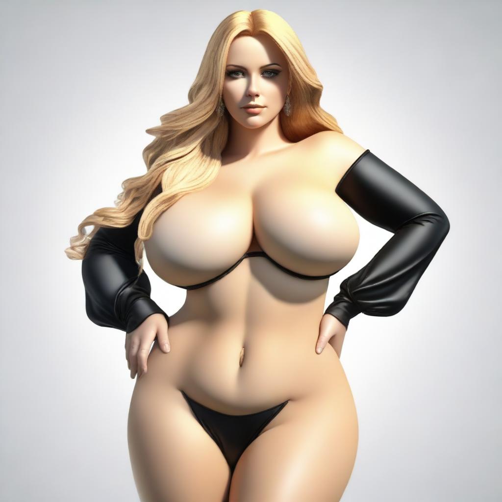 This high-quality digital rendering showcases a voluptuous Italian woman with long, flowing golden blonde hair