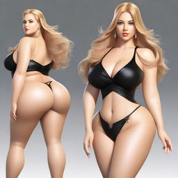 This high-quality digital rendering showcases a voluptuous Italian woman with long, flowing golden blonde hair