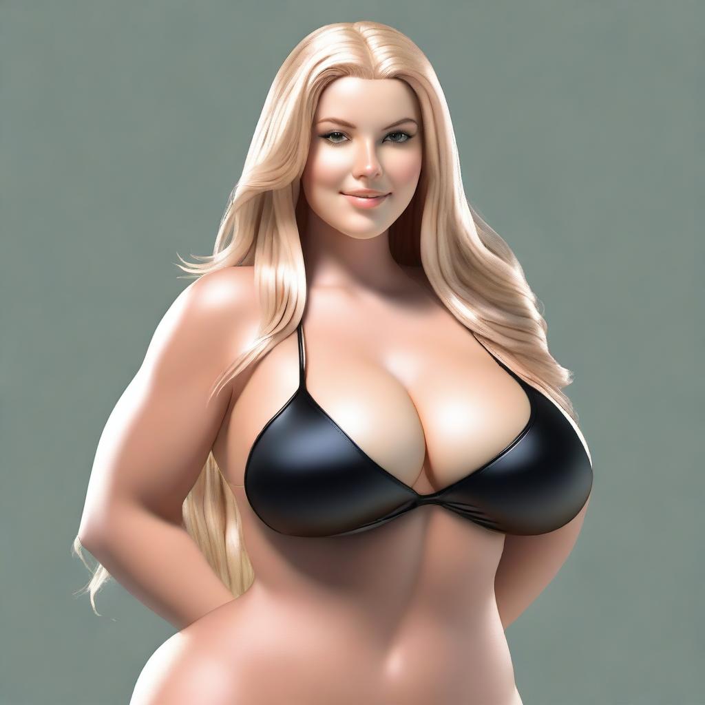 This high-quality digital rendering showcases a voluptuous Italian woman with long, flowing golden blonde hair