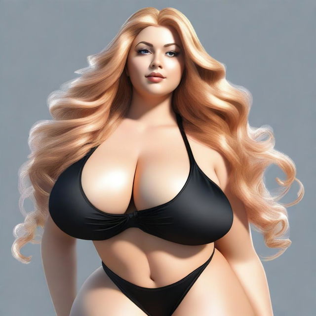 This high-quality digital rendering showcases a voluptuous Italian woman with long, flowing golden blonde hair