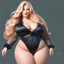 This high-quality digital rendering showcases a voluptuous Italian woman with long, flowing golden blonde hair