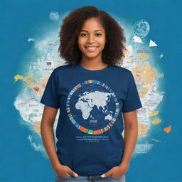 A visually striking t-shirt design embodying the theme of empowering young students to study abroad through Credila's digital solutions. Incorporate elements representing global education, digital technology, and aspiration.