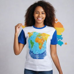 A visually striking t-shirt design embodying the theme of empowering young students to study abroad through Credila's digital solutions. Incorporate elements representing global education, digital technology, and aspiration.