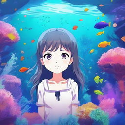 Create an anime-style image set in the deep sea