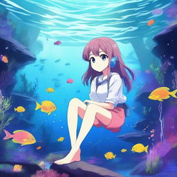 Create an anime-style image set in the deep sea