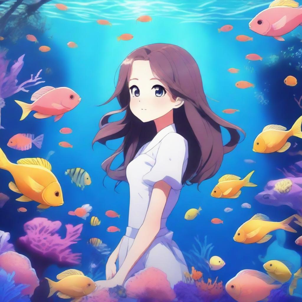 Create an anime-style image set in the deep sea