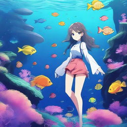 Create an anime-style image set in the deep sea