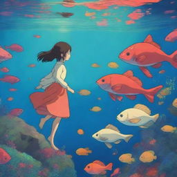 Create a highly saturated and complex image inspired by the movie 'Big Fish & Begonia'