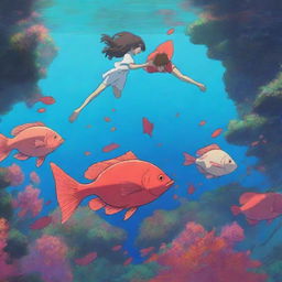 Create a highly saturated and complex image inspired by the movie 'Big Fish & Begonia'