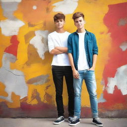 Create an image of a strong teenager and a handsome individual standing together