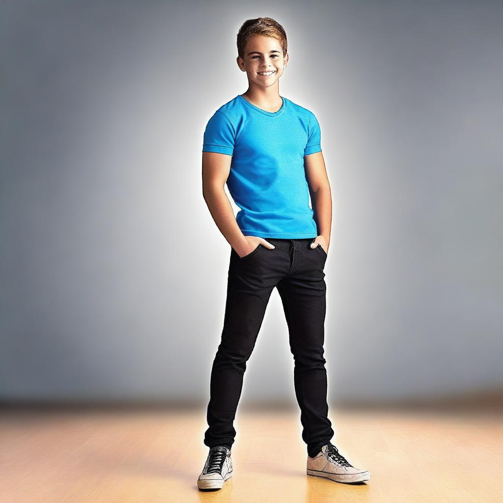 Create an image featuring a strong teenager with a confident stance and a handsome appearance