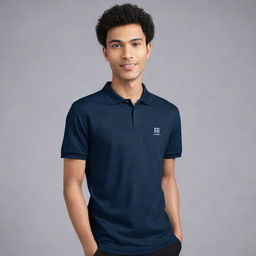 A sleek and stylish polo t-shirt design, featuring a bold yet unobtrusive placeholder for a company logo. The theme should encapsulate the empowerment of higher education for young students through digital products, represented creatively.