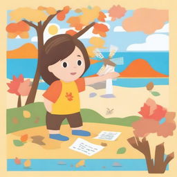 Create an image of a participant in a Scratch graphical programming competition themed around the four seasons: spring, summer, autumn, and winter