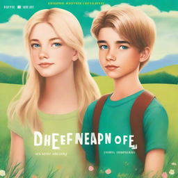 A book cover featuring a blond teen girl standing next to a brunette teen boy