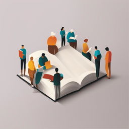 A minimalist and schematic marketing image with simple graphics representing a diverse group of people reading, including subtle marketing elements to promote the book