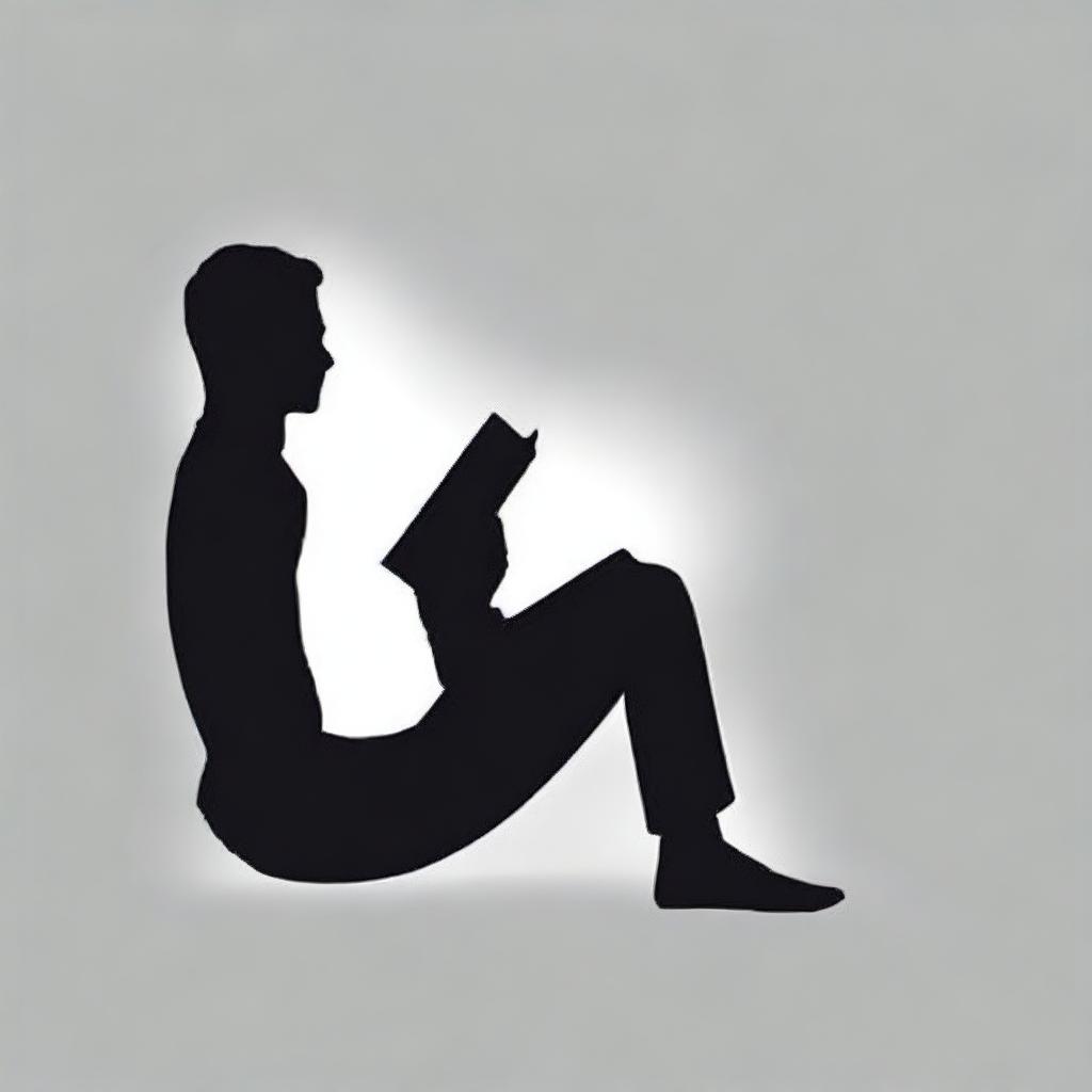 Create a marketing image featuring a black silhouette of a person reading a book