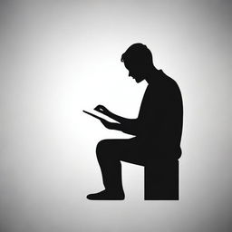 Create a marketing image featuring a black silhouette of a person reading a book