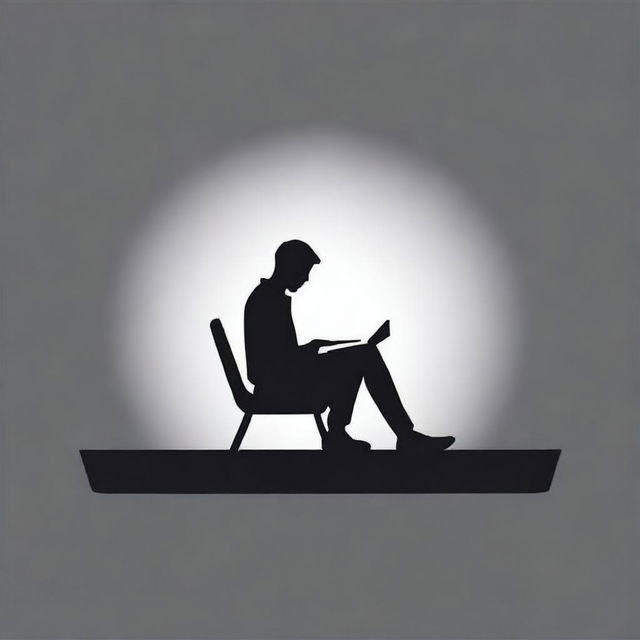 Create a marketing image featuring a black silhouette of a person reading a book