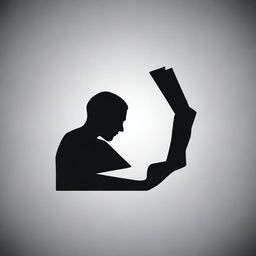 Create a marketing image featuring a black silhouette of a person reading a book