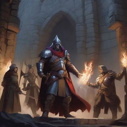 A mage, a sorcerer, a warrior, a barbarian, and three more Dungeons & Dragons players emerging from a dungeon