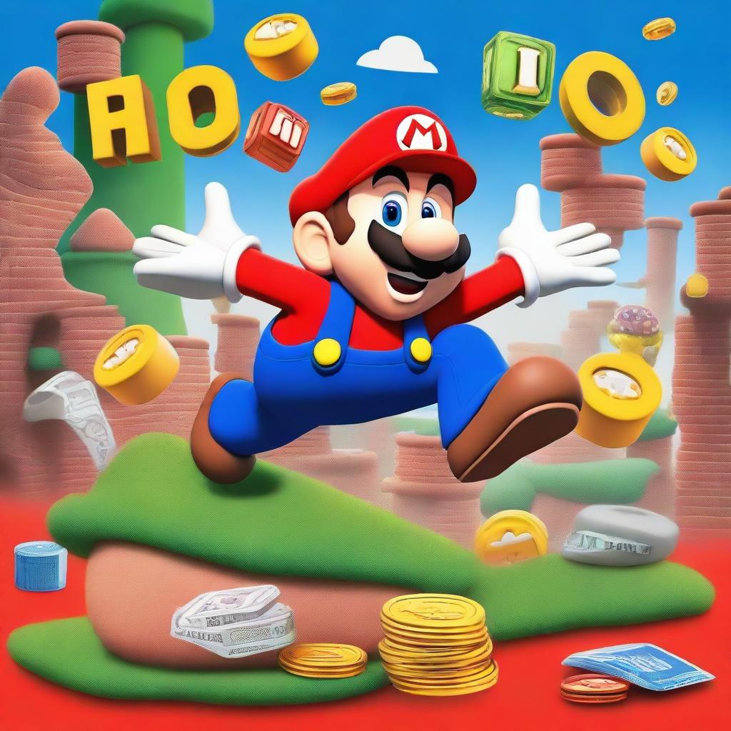 A Pixar-style movie poster featuring Mario from the Super Mario series, depicted humorously evading taxes