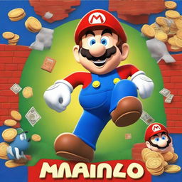 A Pixar-style movie poster featuring Mario from the Super Mario series, depicted humorously evading taxes