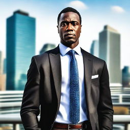 A tall and strong black man wearing a stylish tie, standing confidently