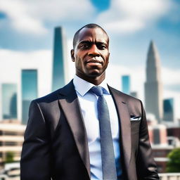 A tall and strong black man wearing a stylish tie, standing confidently