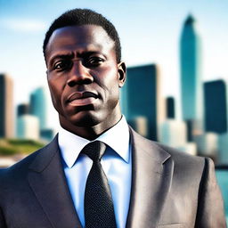 A tall and strong black man wearing a stylish tie, standing confidently