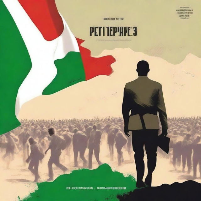 Create a book cover for 'Petit Pays' featuring a man looking down on a scene of civil war