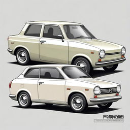 A detailed concept image of a retro Mazda Carol kei car