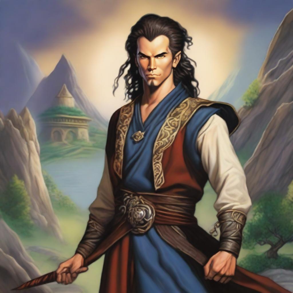 A male Kender from the Dragonlance universe, depicted as a warlock