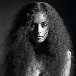 A young, beautiful woman with long, curly hair