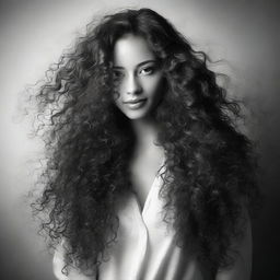 A young, beautiful woman with long, curly hair