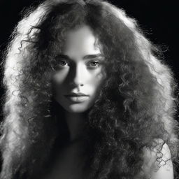 A young, beautiful woman with long, curly hair