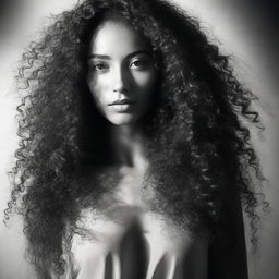 A young, beautiful woman with long, well-arranged curly hair