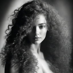 A young, beautiful woman with long, well-arranged curly hair