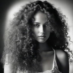 A young, beautiful woman with long, well-arranged curly hair