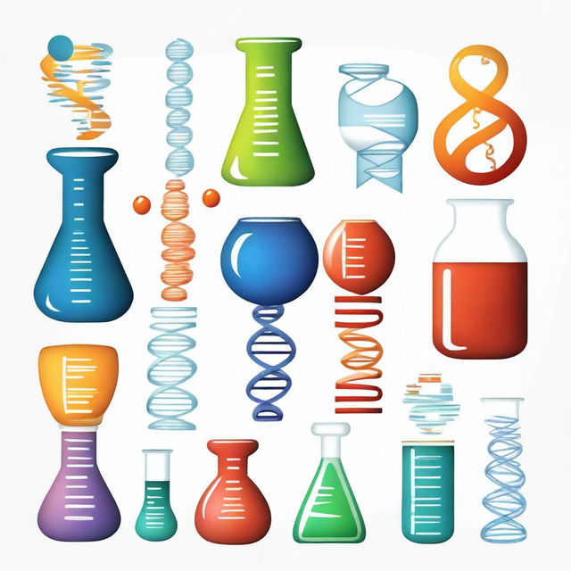 Create an image that represents the subjects of biology, chemistry, physics, computer science, and math