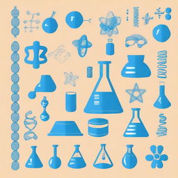 Create an image that represents the subjects of biology, chemistry, physics, computer science, and math, using a blue color scheme