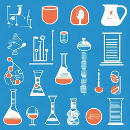 Create an image that represents the subjects of biology, chemistry, physics, computer science, and math, with a blue background